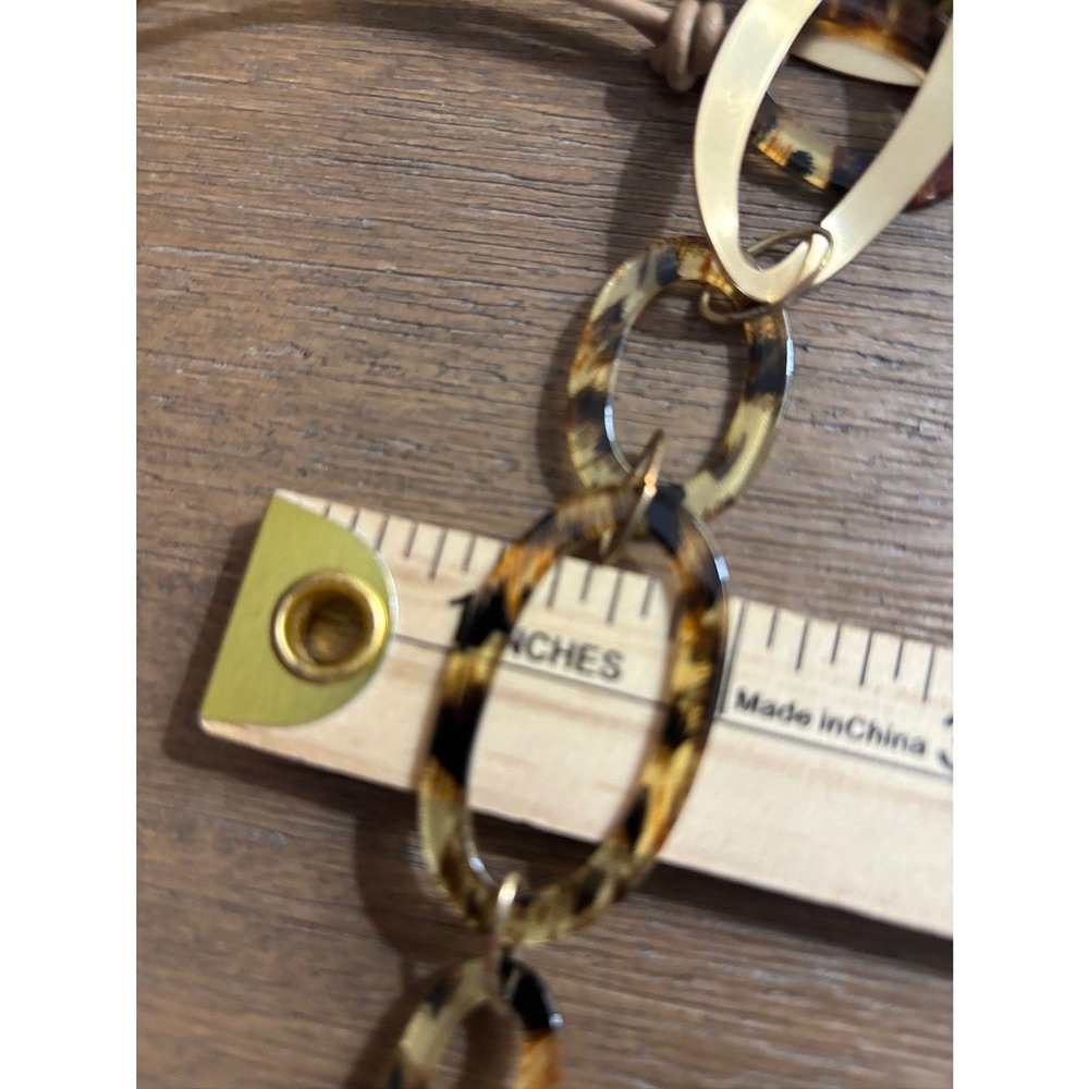 Chico's Style Extra Long 43" Leopard Print Resin & Matte Gold Link Rope Necklace - Picture 9 of 11